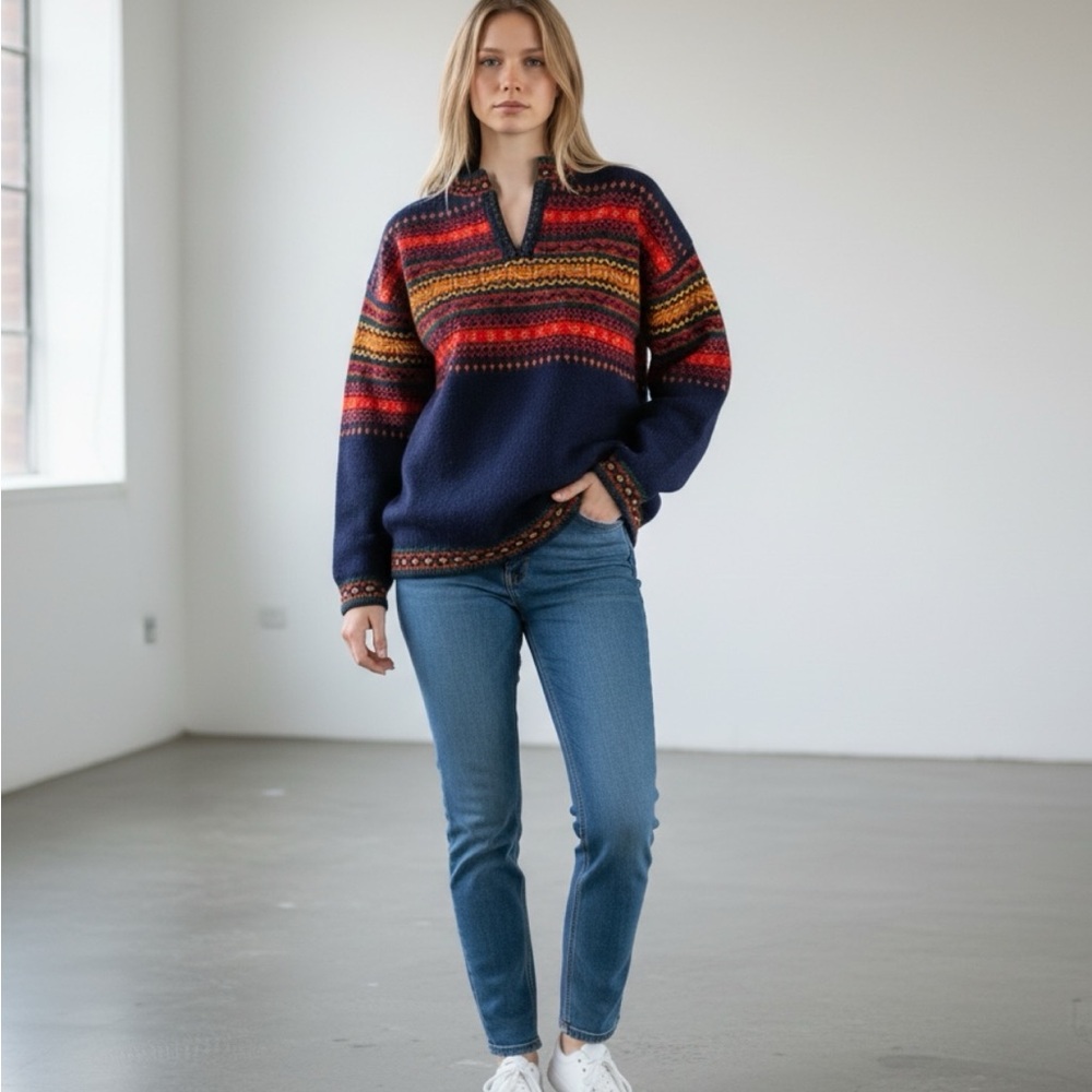 Vintage Norsk Husflid Handmade Fair Isle Sweater.